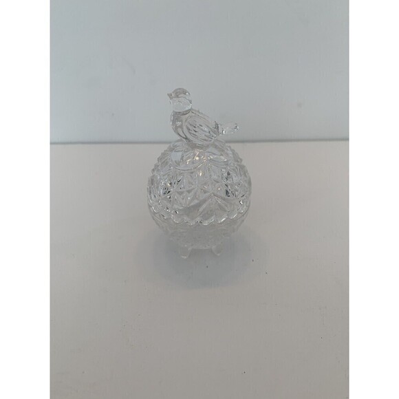 Hofbauer German Byrde Bird Crystal Miniature Sawtooth Lidded Trinket Box Germany - Picture 2 of 12